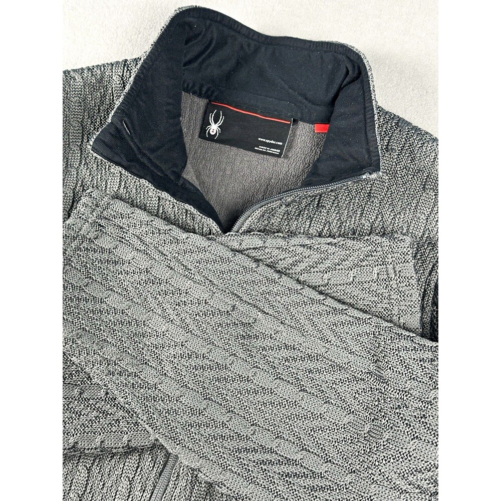 Spyder Women’s Gray Cable Knit Zip Jacket Fleece Lined Sz XL Gorpcore Snow Sport